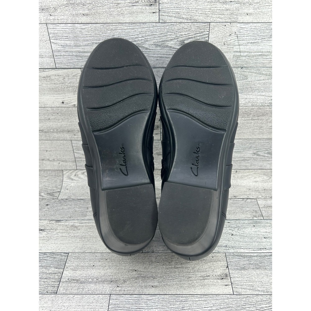 Clarks Collection Black Leather Pleated‎ Ankle Boots Women Sz 8.5M Block Heel - Picture 13 of 13
